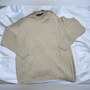 Men's Beige Ribbed Crewneck Sweater